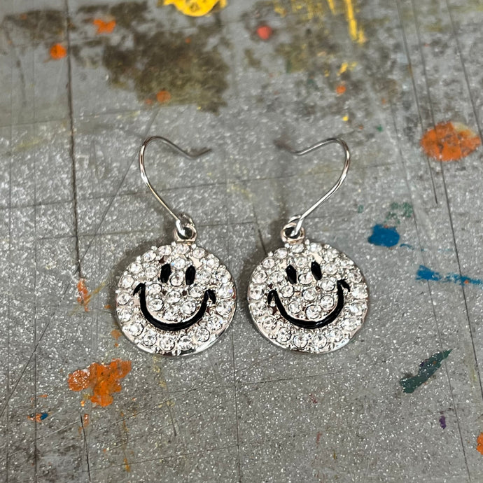 Smiley Drop Earrings Silver