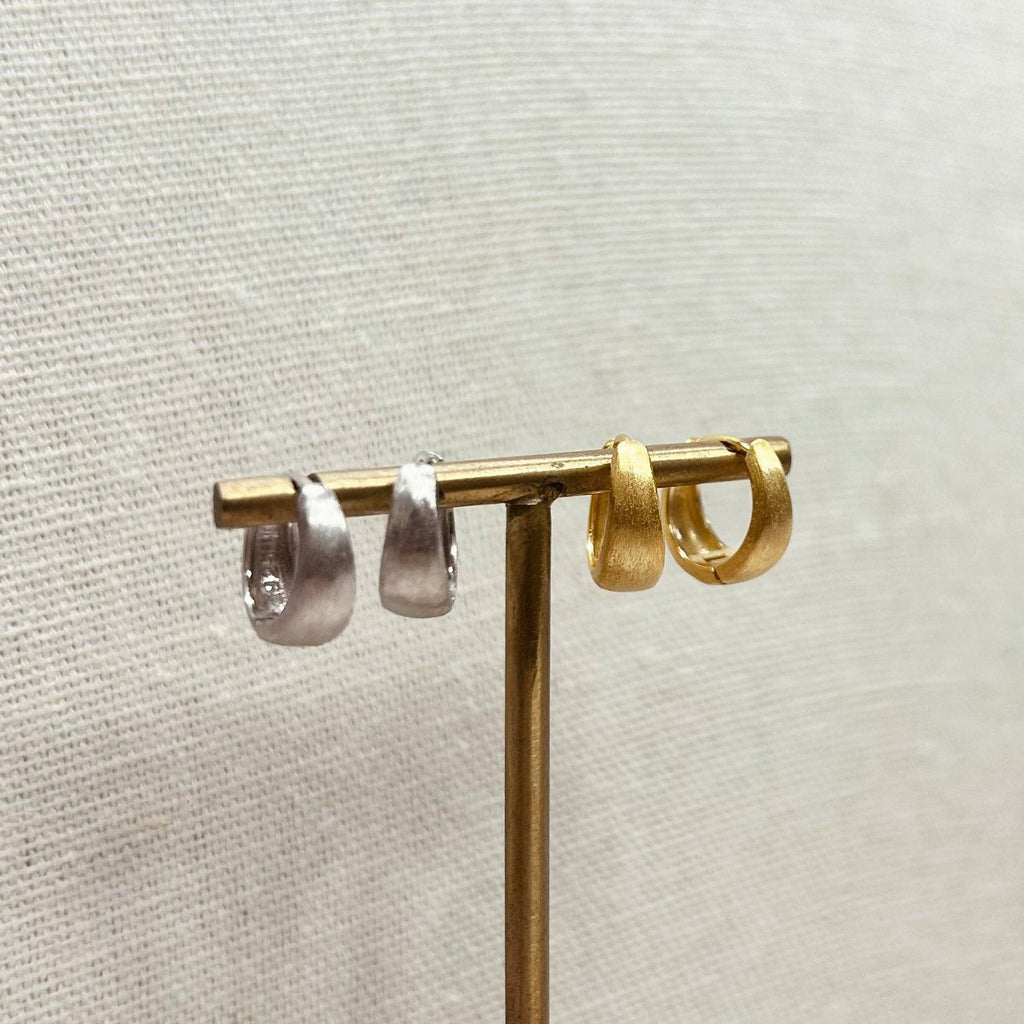 Wide Brushed Gold Huggie Hoop Earrings