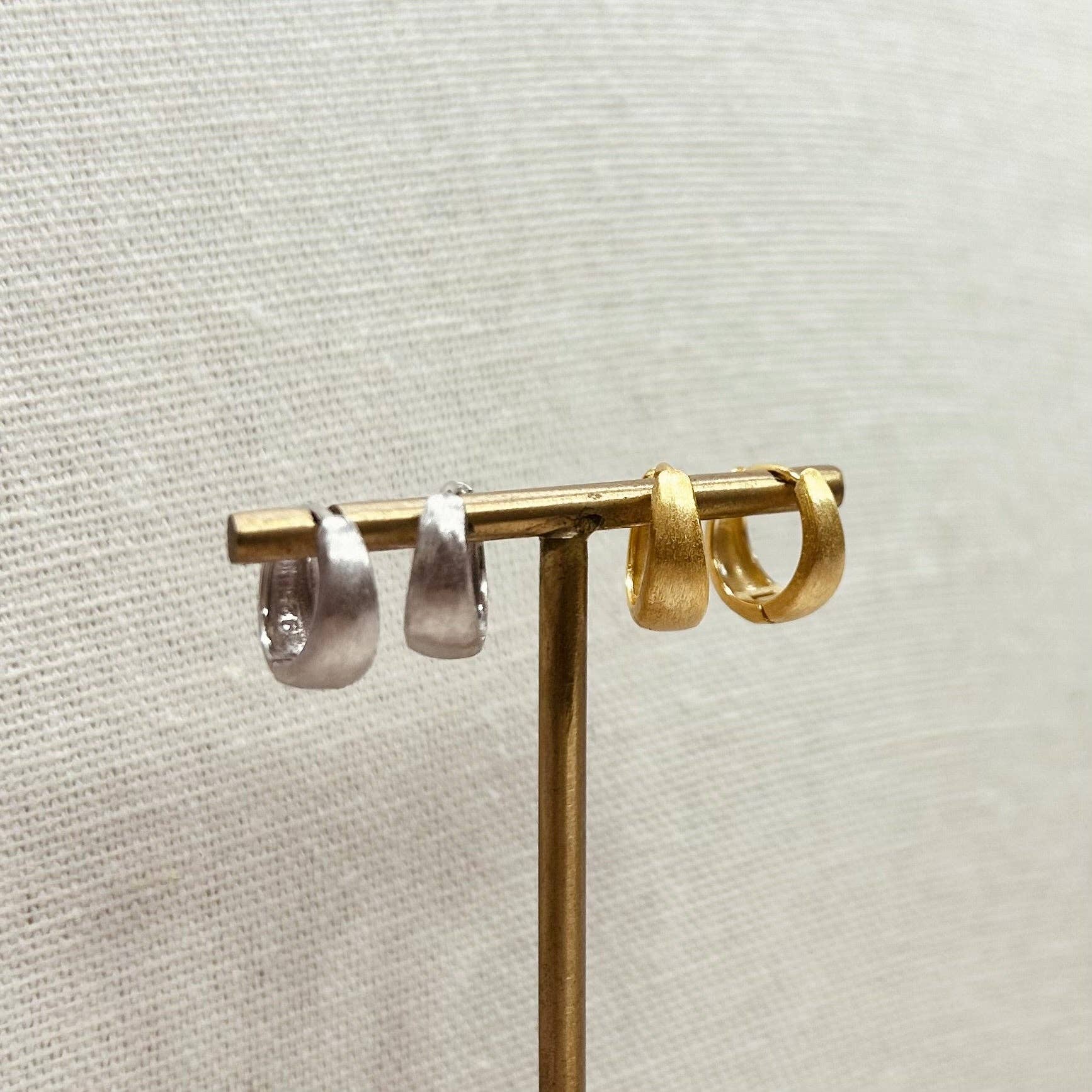 Wide Brushed Gold Huggie Hoop Earrings