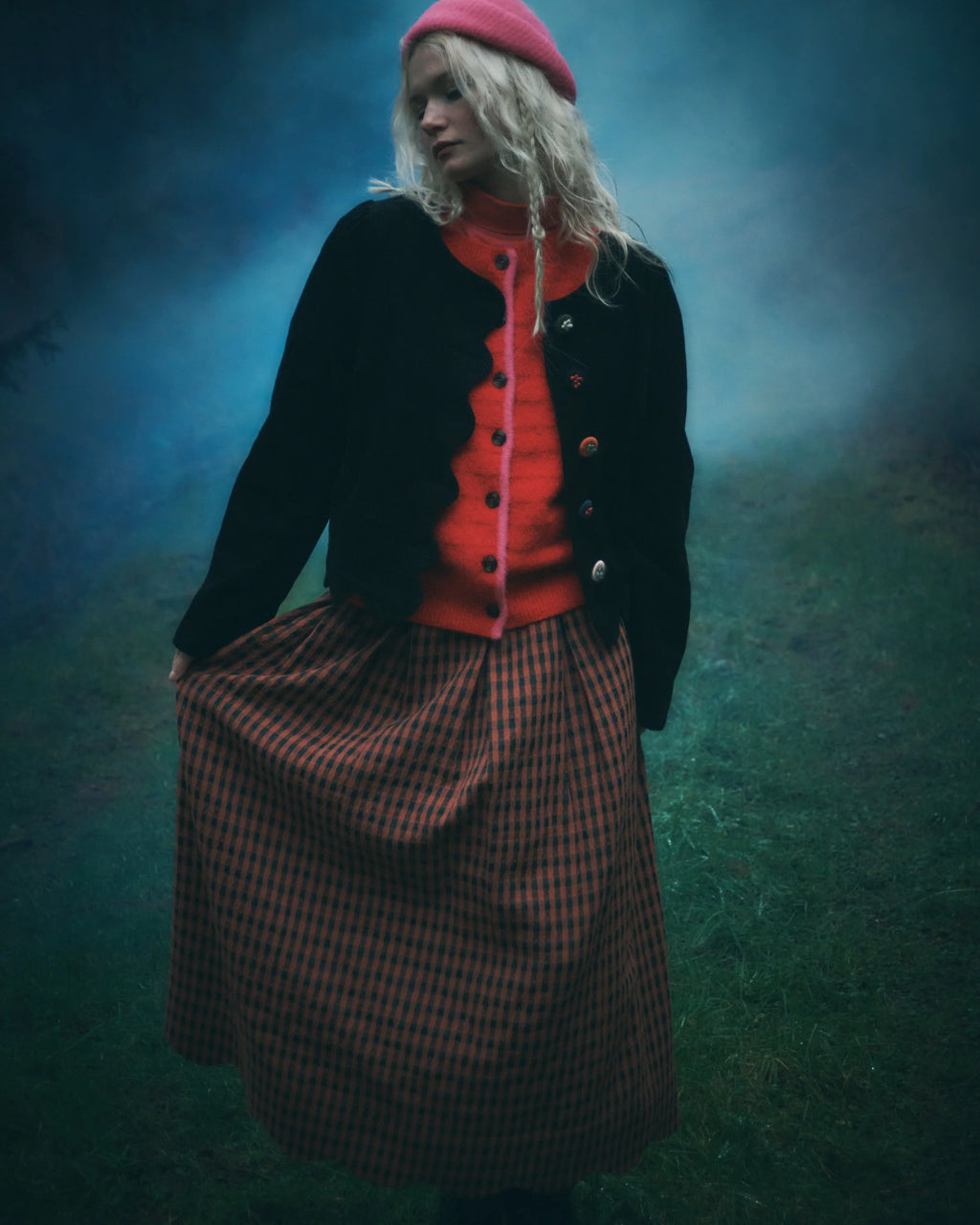 Tan Check Scallop Skirt