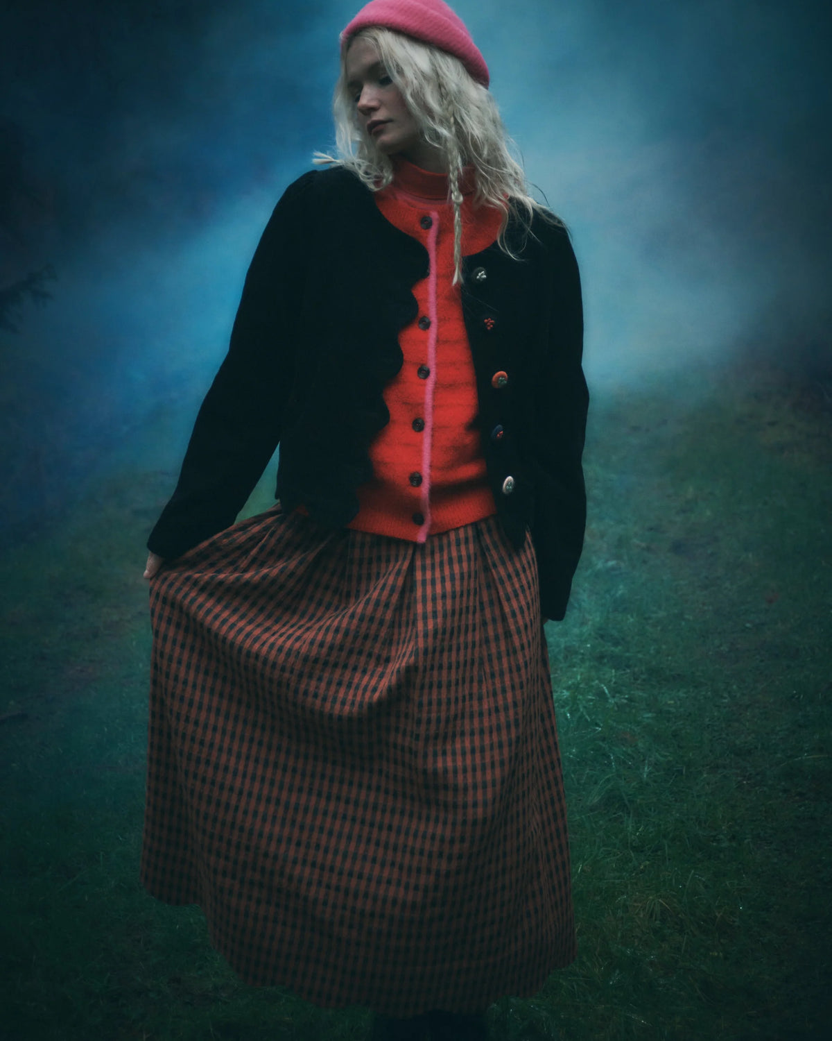 Tan Check Scallop Skirt