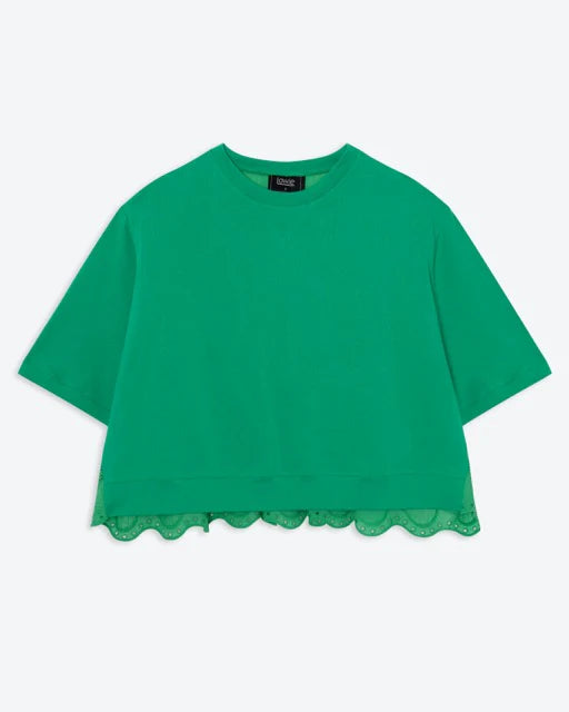 Green Broderie Jersey Mix Top - Last One