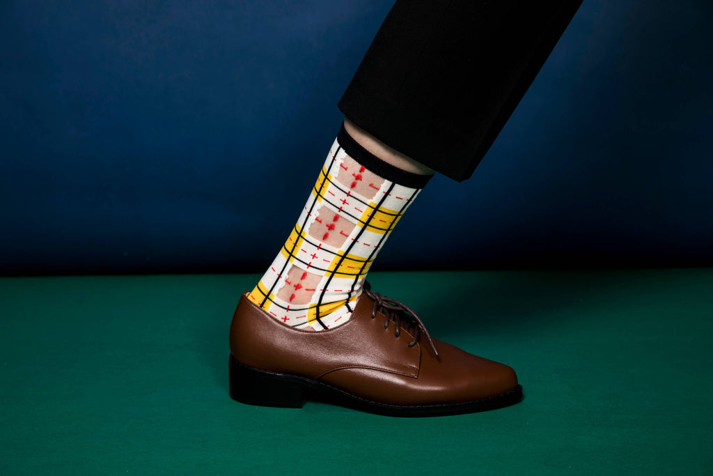 Tartan Sheer Socks - Yellow and Black