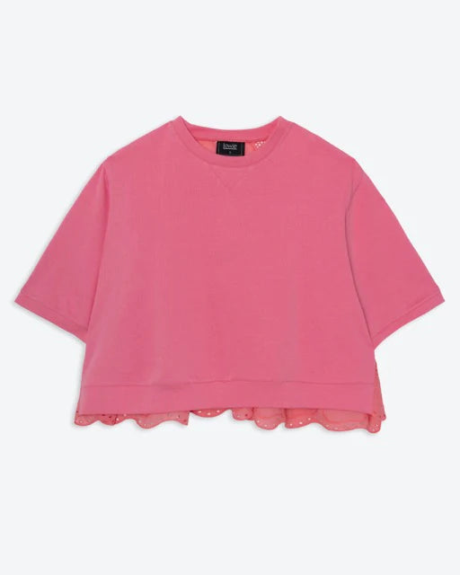 Pink Broderie Jersey Mix Top