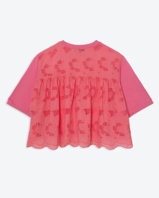 Pink Broderie Jersey Mix Top