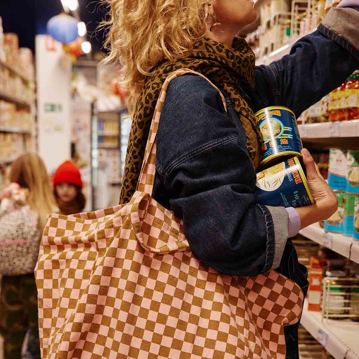 Caramel and Strawberry Checkerboard Elisa Tote Bag