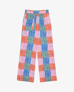 Grid Print Straight Leg Trouser