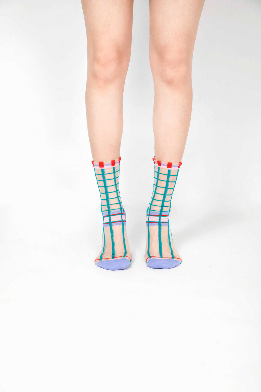 Teal Green Grids with Polka Dots Sheer Socks