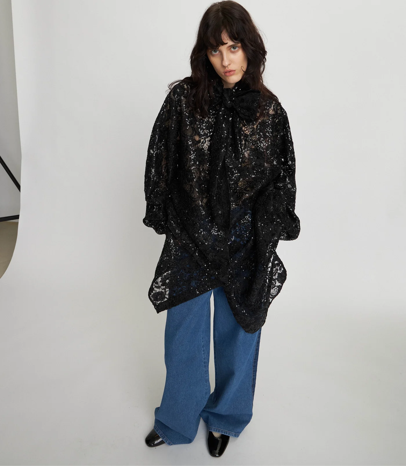 Lace Sequin Shirt Dress