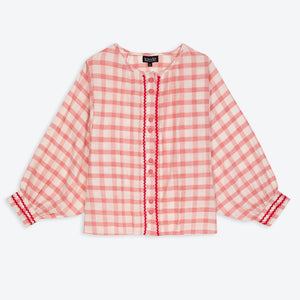 Pink Check Batwing Blouse