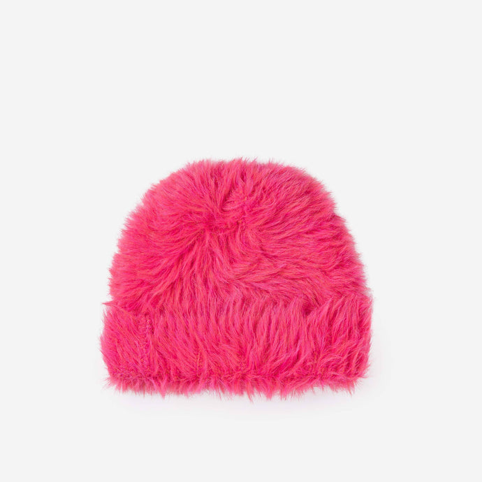 Faux Fur Knit Beanie: Fuchsia