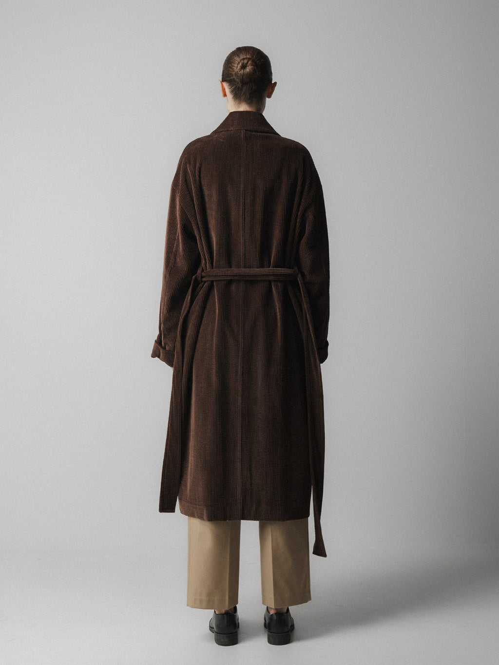 Corduroy Long Belted Coat Brown
