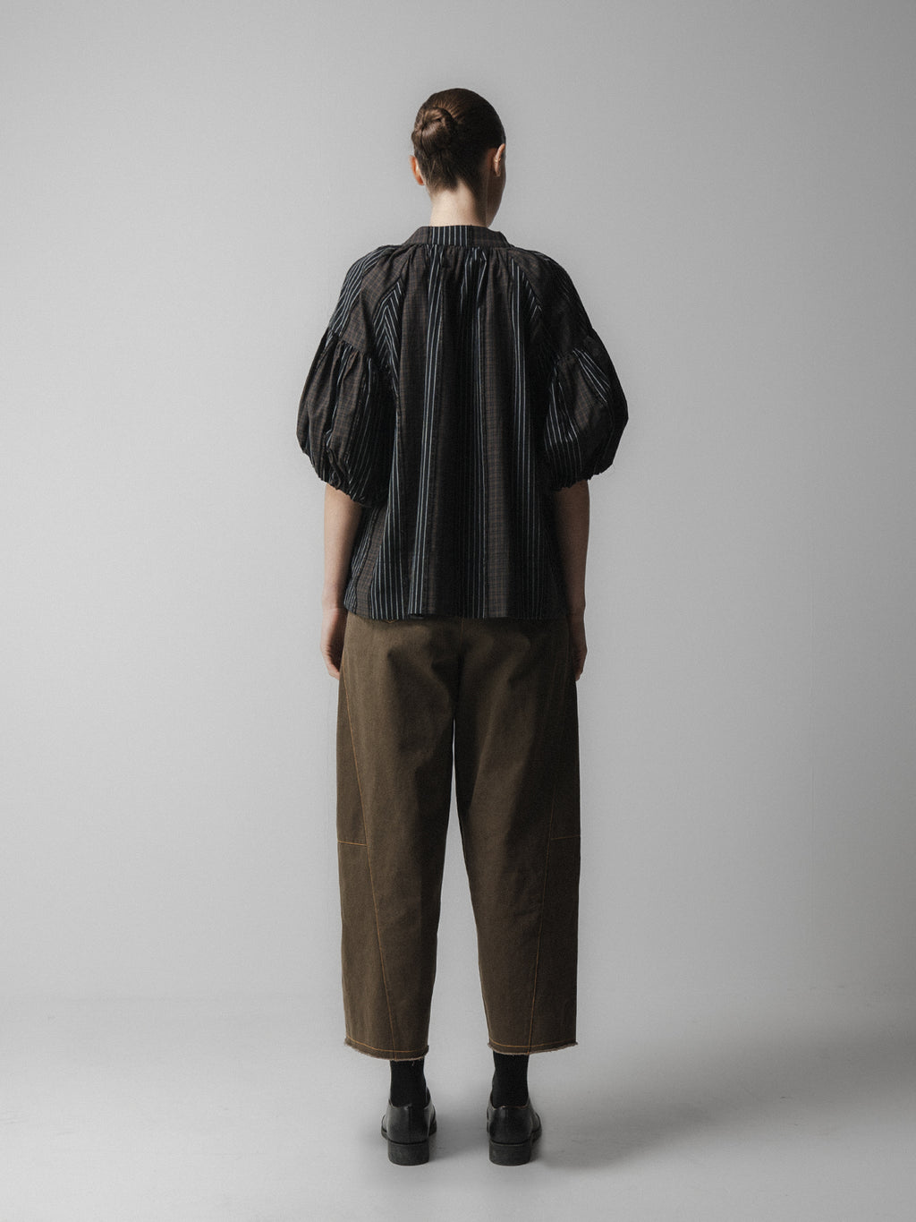 Volume Sleeve Blouse Brown Check