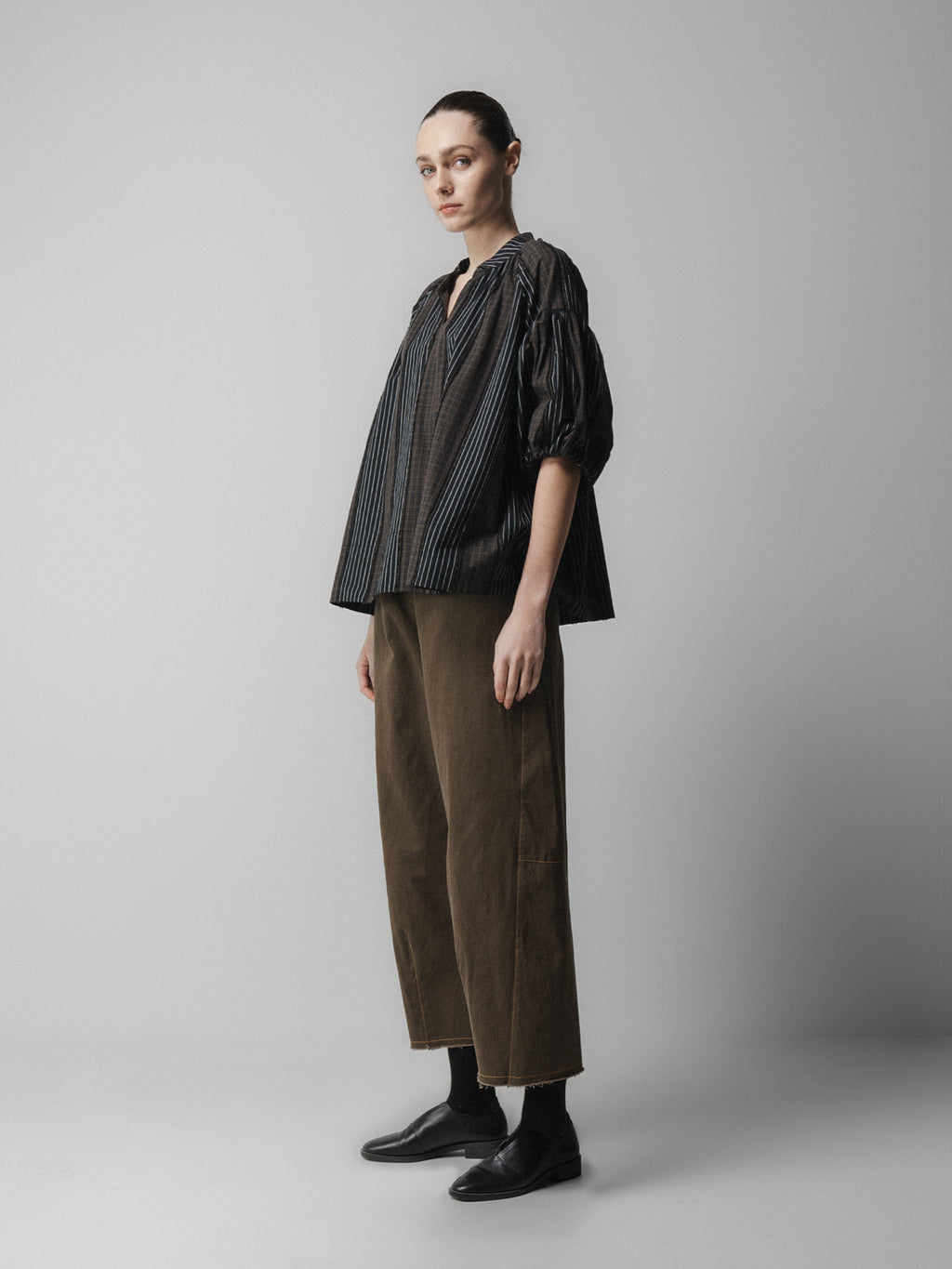 Volume Sleeve Blouse Brown Check