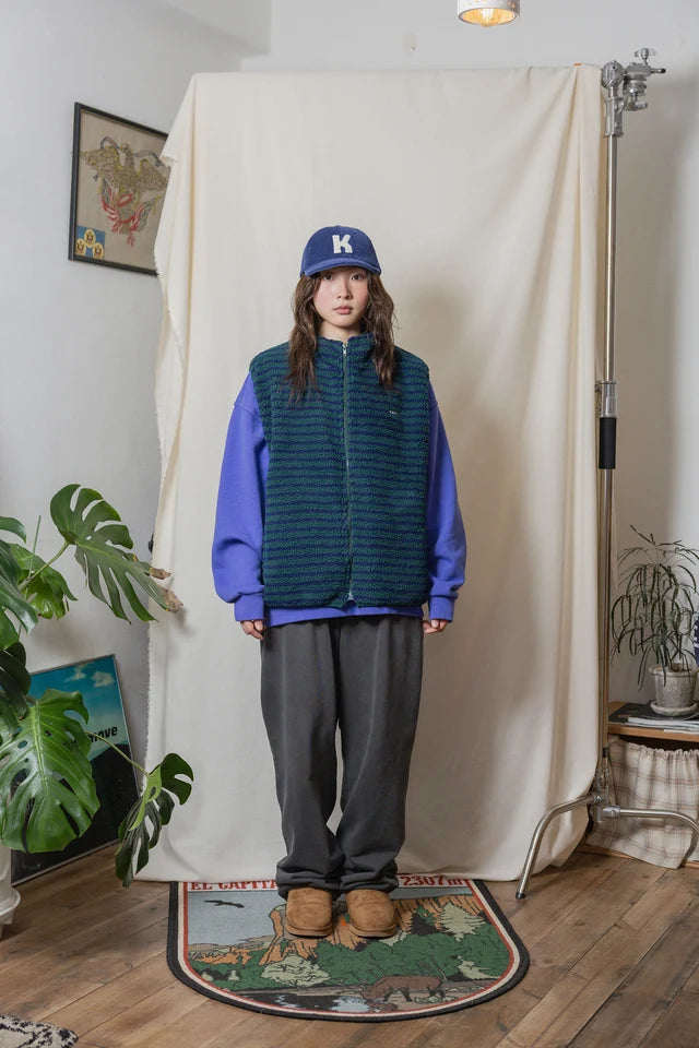Green Stripe Fleece Zipper Vest