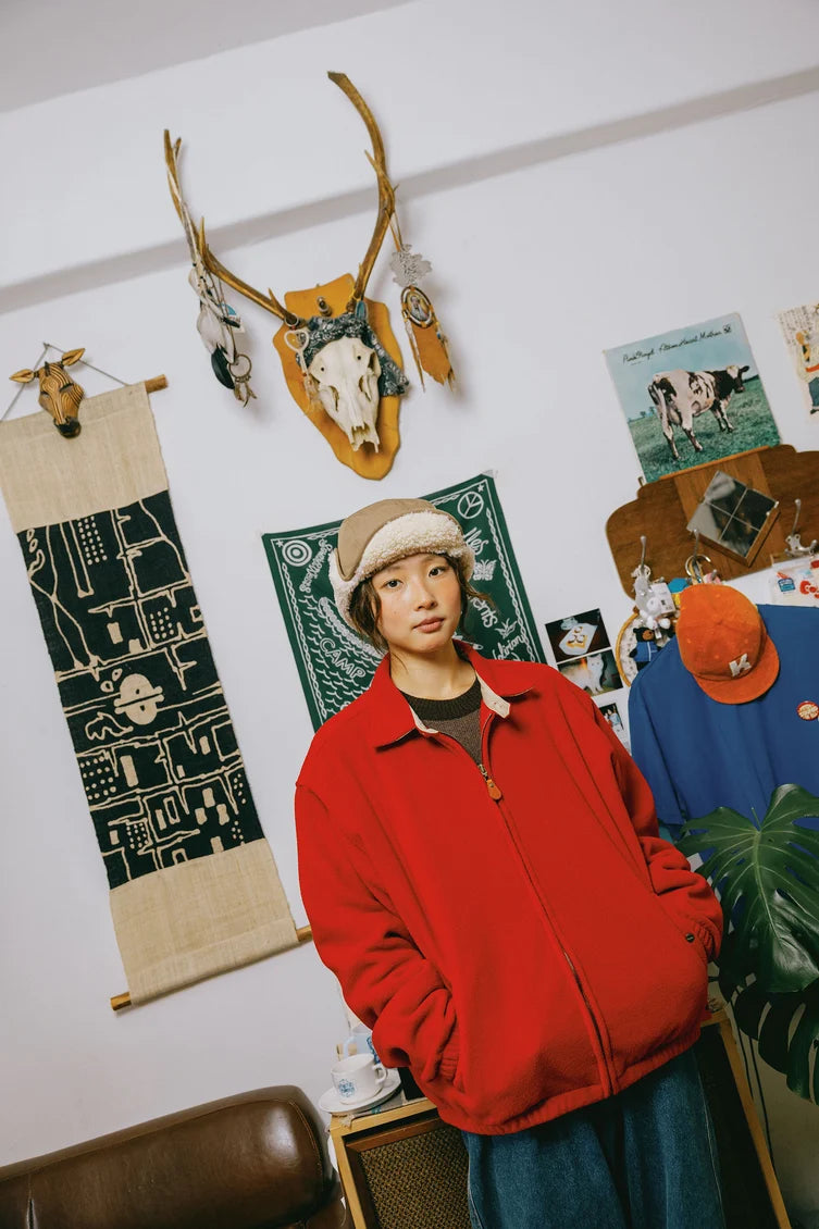 Red Fleece Bomber Jacket
