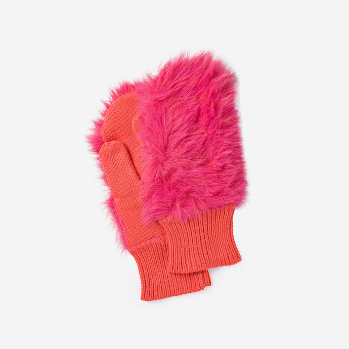 Faux Fur Knit Mittens: Fuchsia