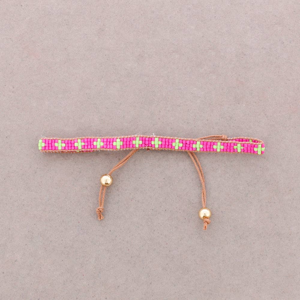 Macramé Bracelet Cross Beads Fucsia