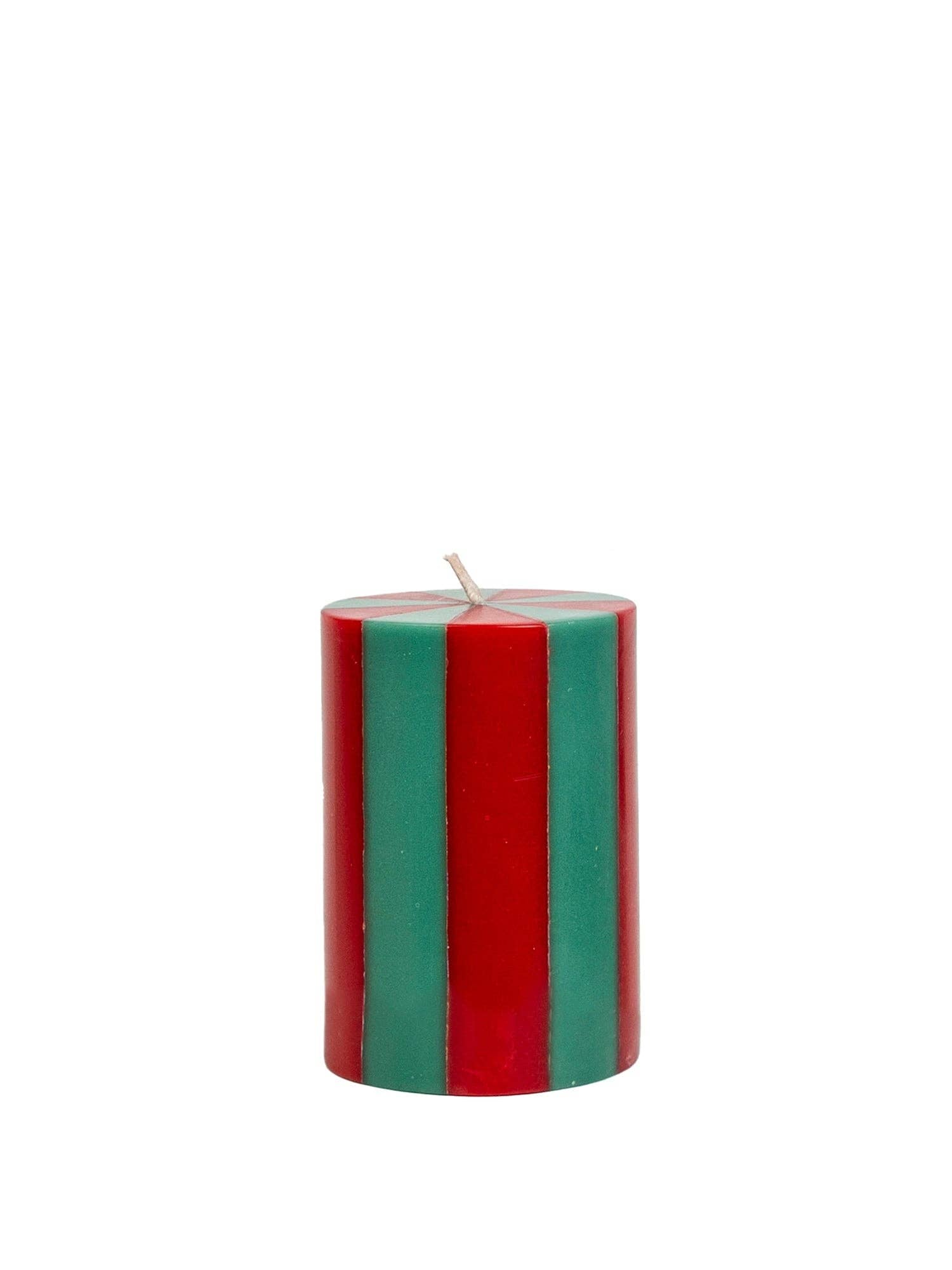 Red / Green Stripe Pillar Candle (Small)