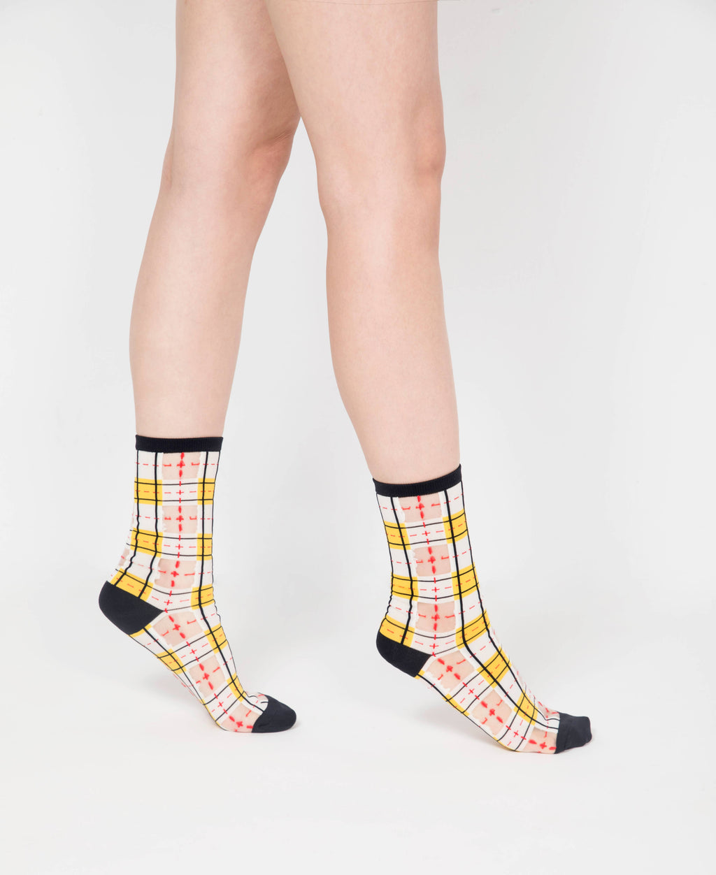 Tartan Sheer Socks - Yellow and Black