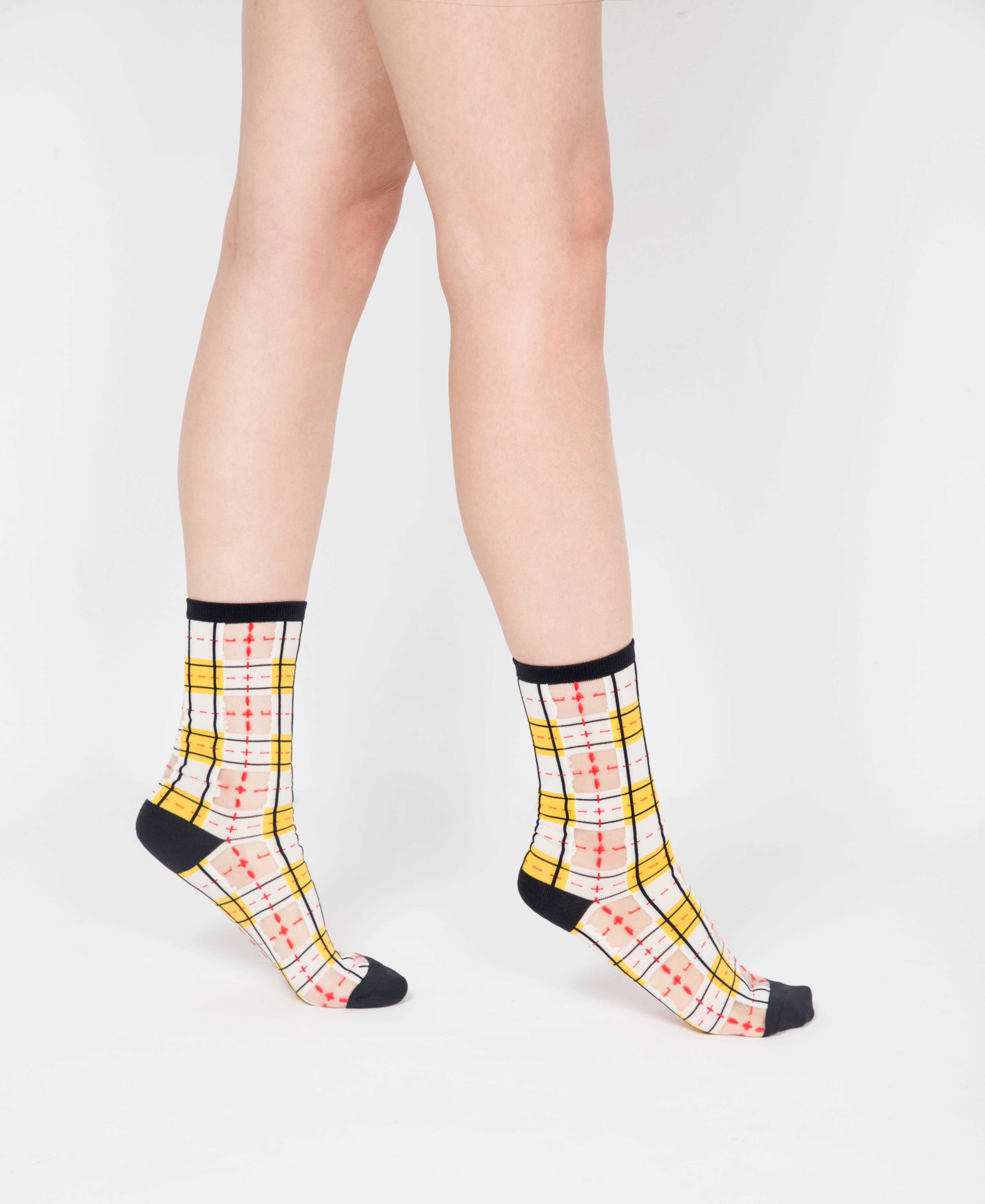 Tartan Sheer Socks - Yellow and Black