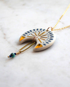 Annie Necklace - Blue, Gold & White with Turquoise & Lapis: 18 inch