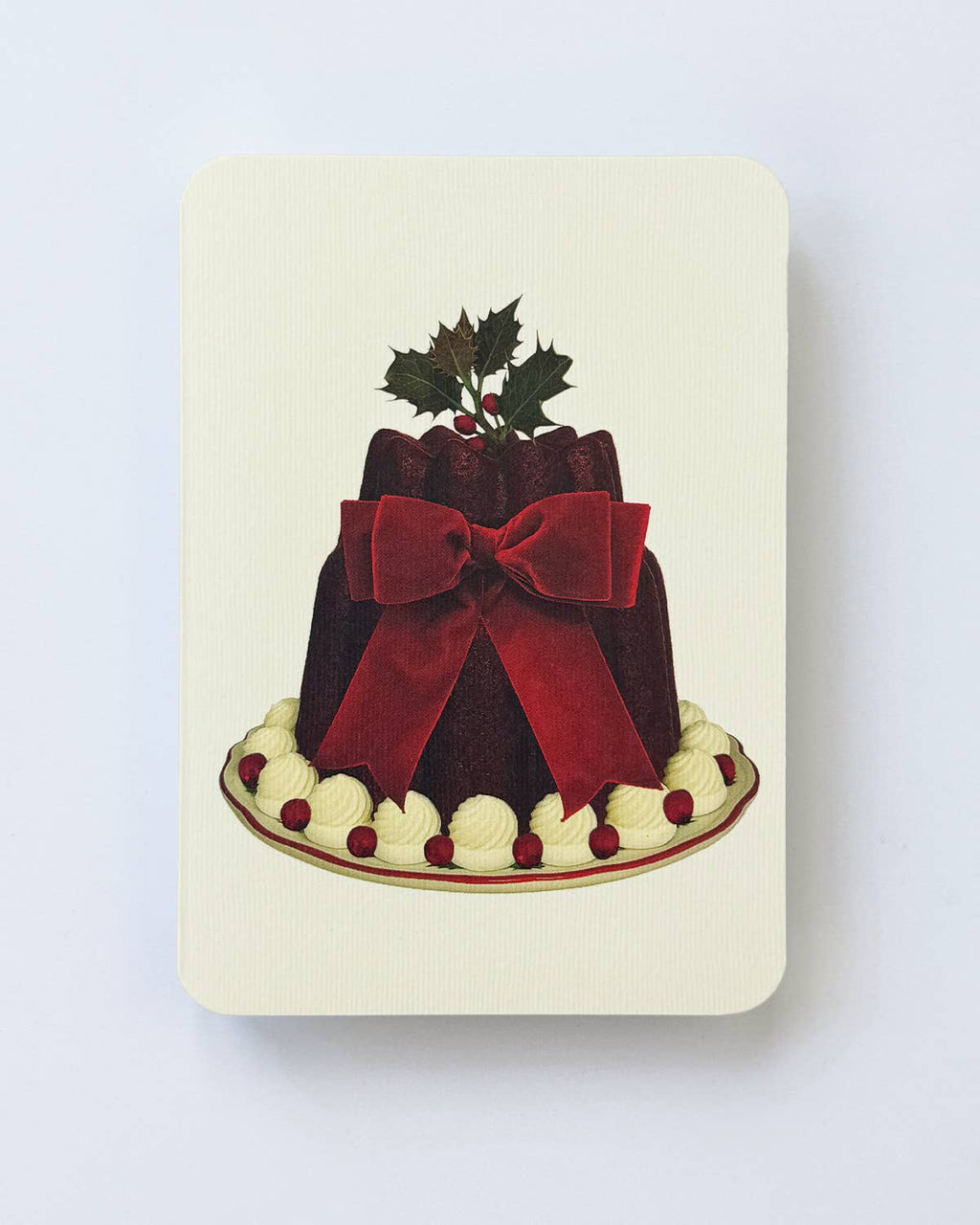 Christmas Plum Pudding Red Velvet Bow Greeting Card