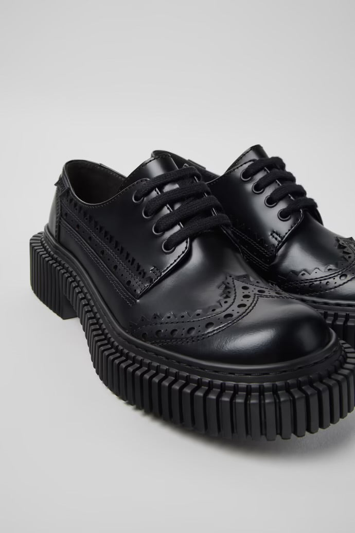 Twin Black Leather Lace Up Shoes