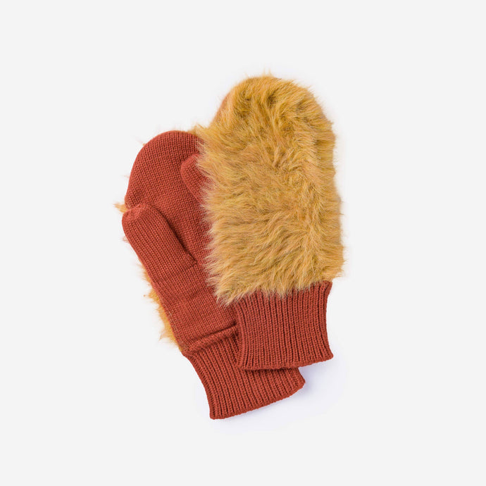 Faux Fur Knit Mittens: Camel