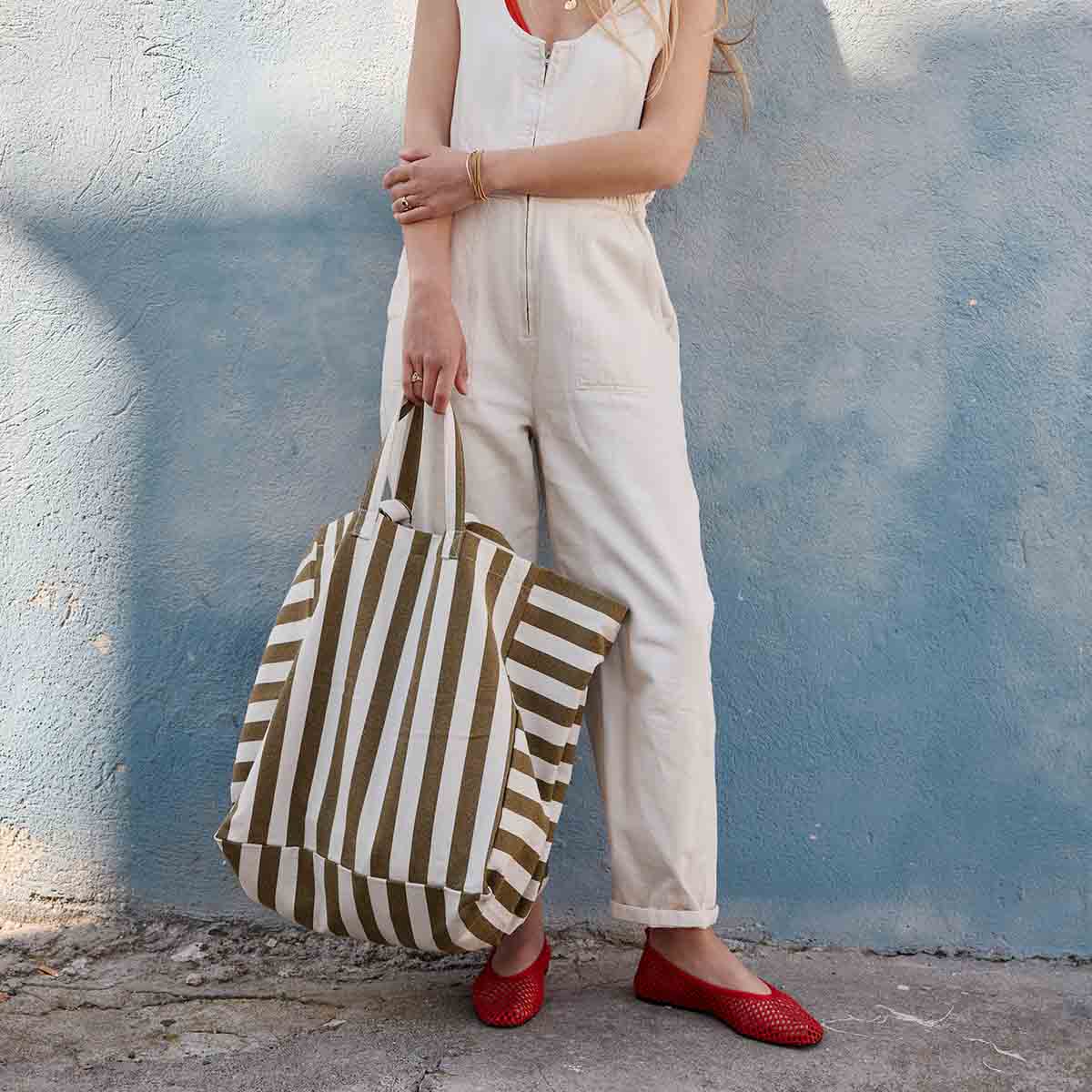 Olive Stripes Elisa Tote Bag