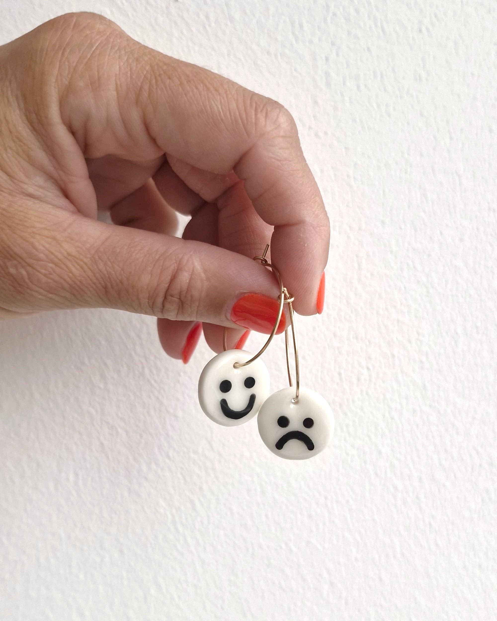HappySad Earrings: Hoop / Silver