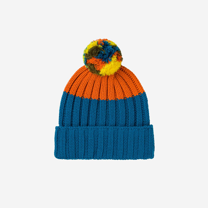 Chunky Colorblock Knit Pom Beanie: Teal