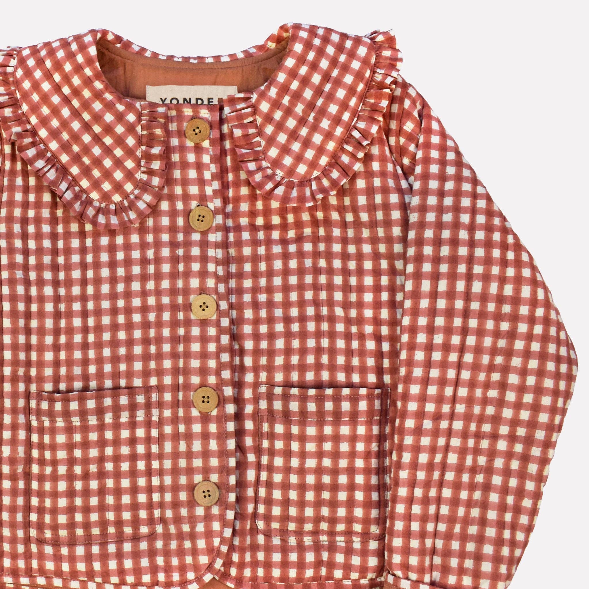 Red Gingham Cotton Quilted Jacket