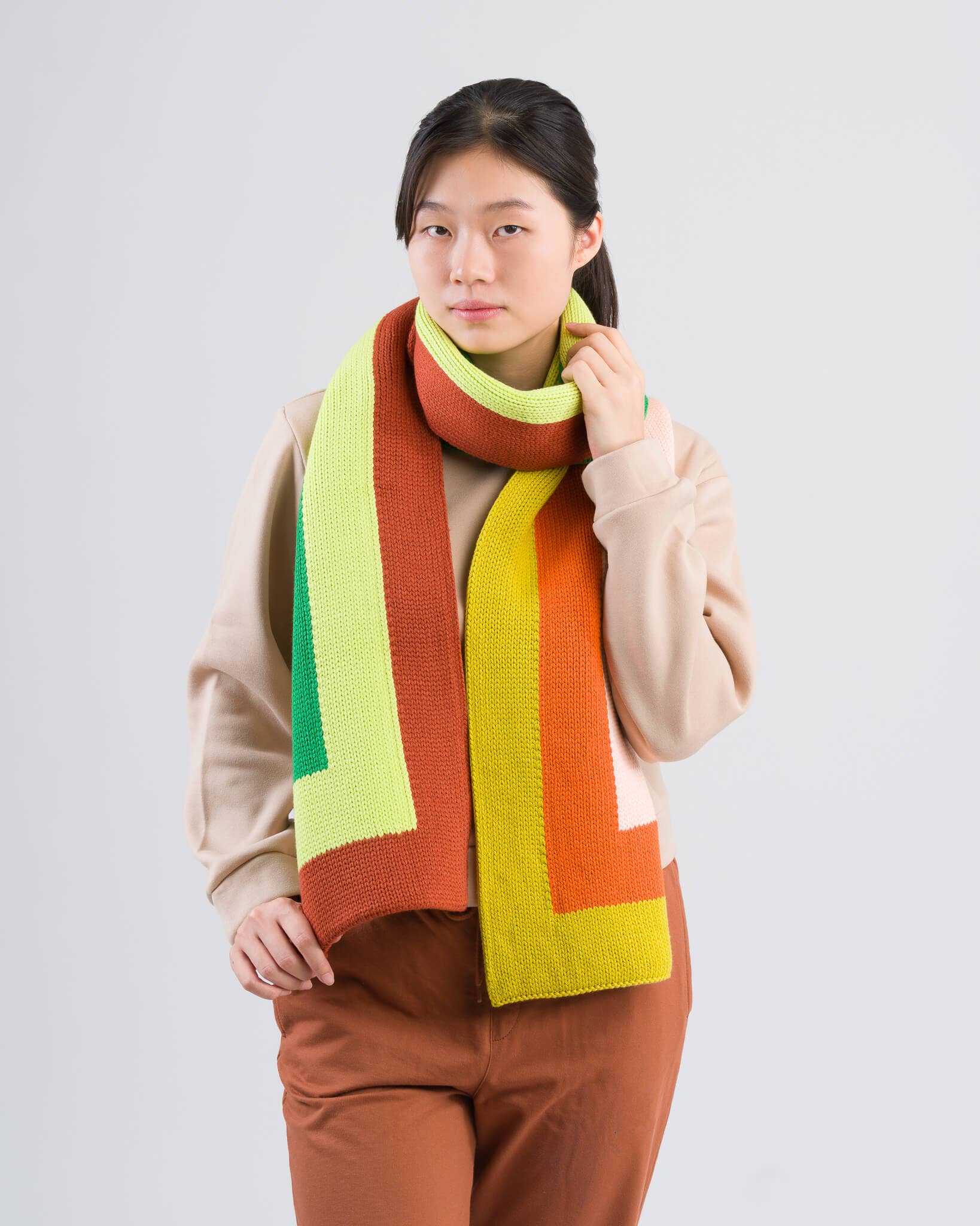 Corner Colorblock Big Scarf: Rust
