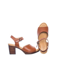 Cognac Peep Toe Heeled Clogs