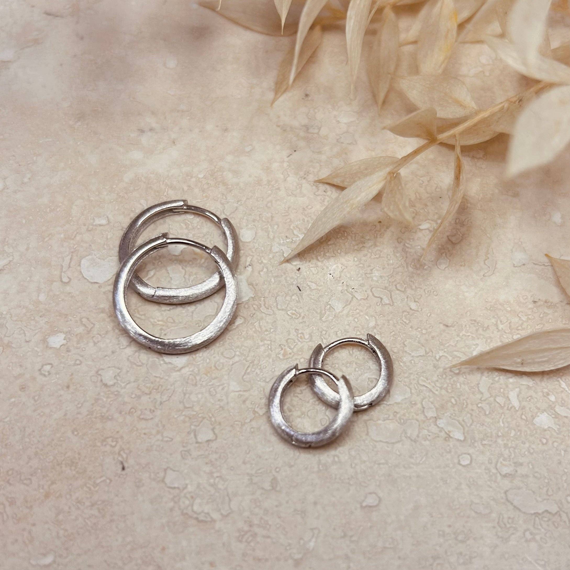 Brushed Silver Minimal Hoop Earrings: 9mm