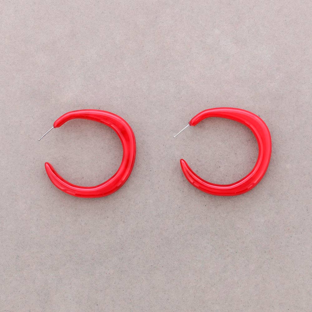Red Irregular Resin Hoop Earrings