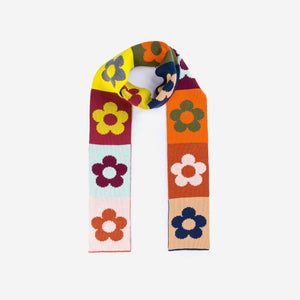 Flower Block Skinny Knit Scarf: Desert