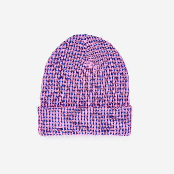 Simple Grid Knit Beanie: Pink