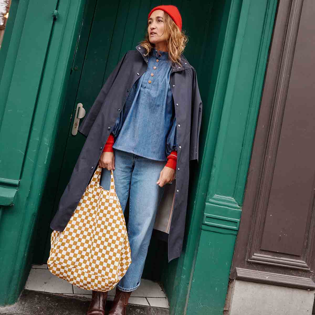 Caramel Elisa Tote Bag Checkerboard