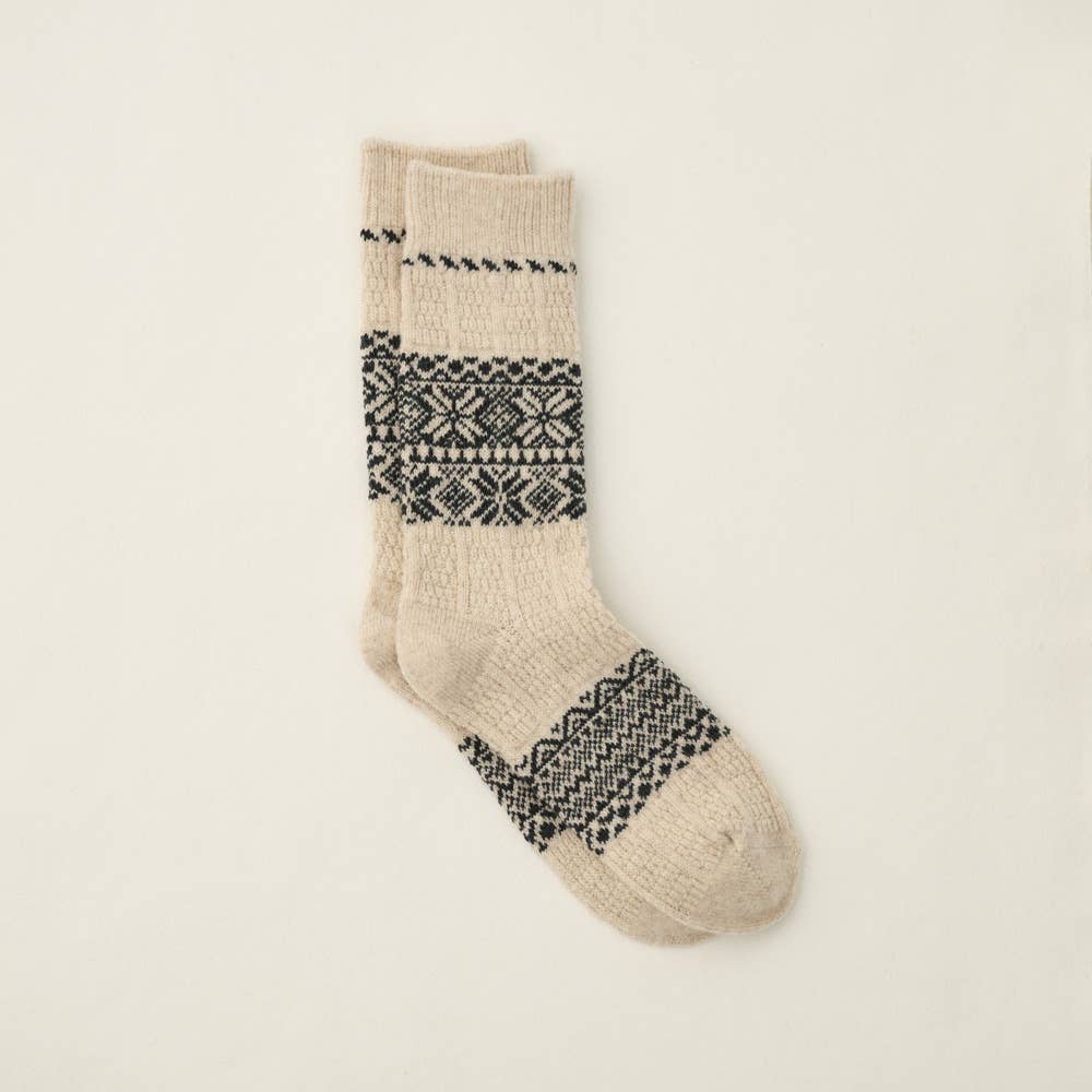 Wool Organic Cotton Ecru Snow Pattern Socks