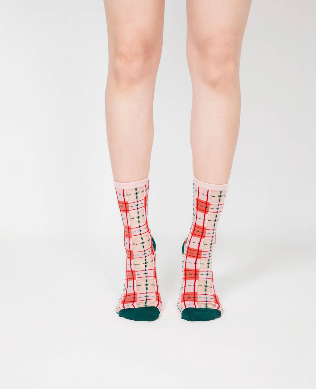 Tartan Sheer Socks - Pink and Peach