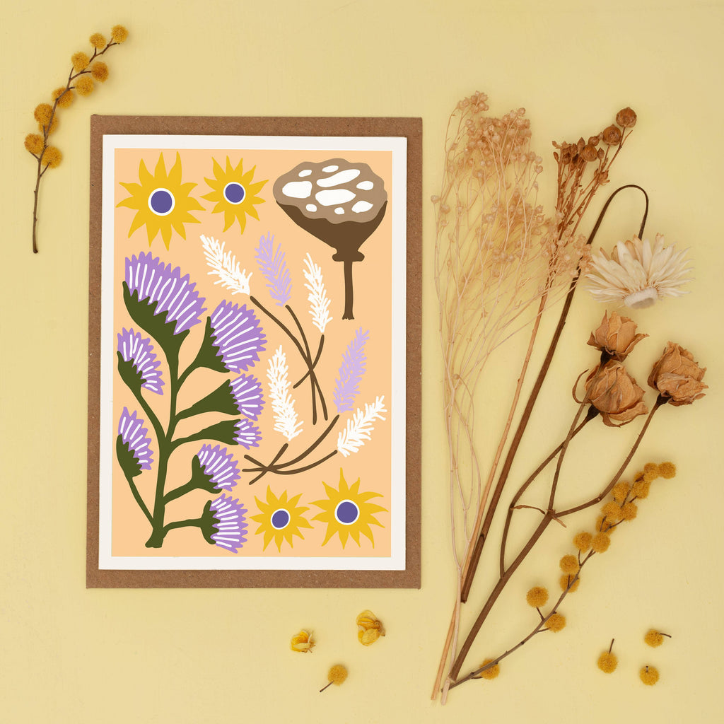 Wheat Yellow All Occasions Dried Flower Card