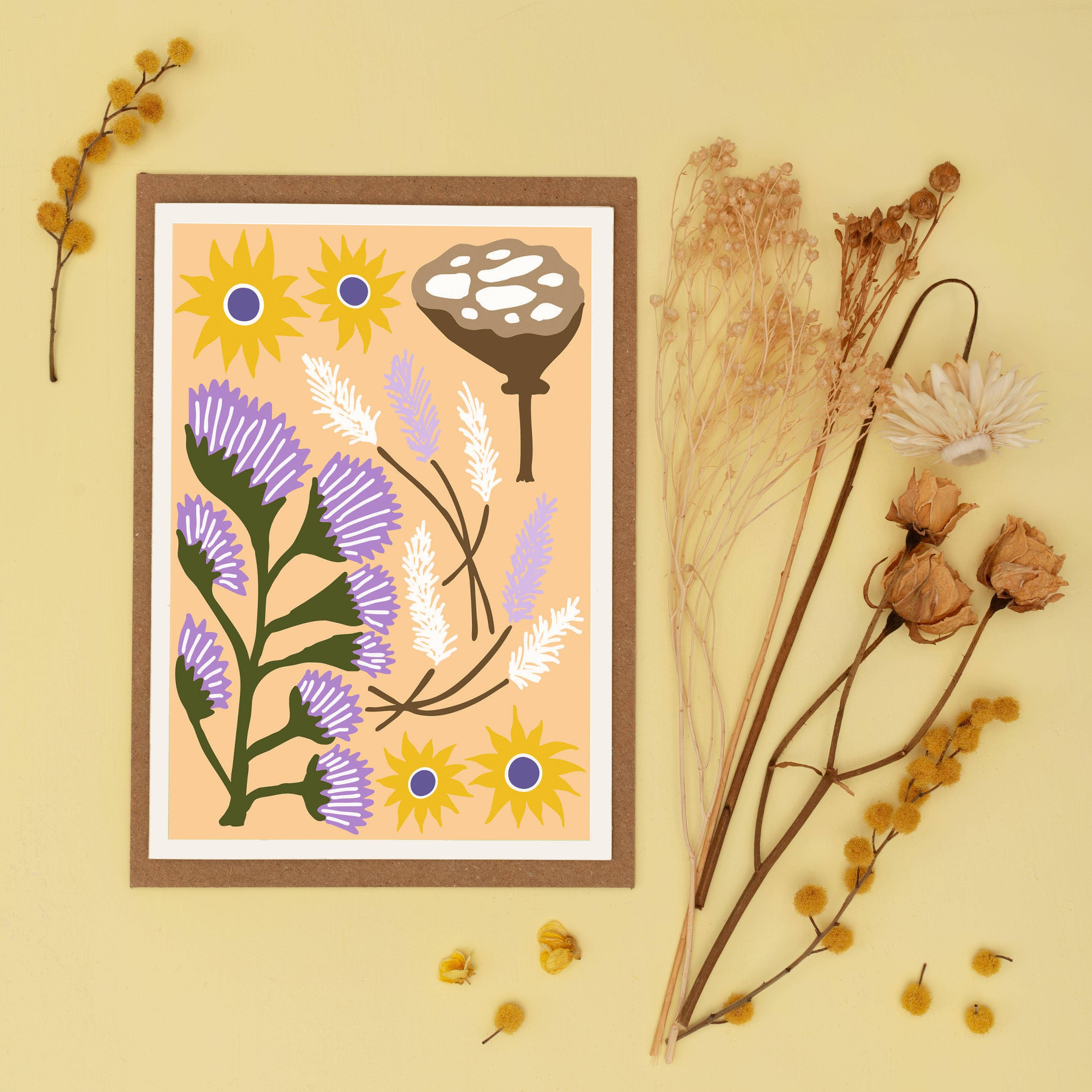 Wheat Yellow All Occasions Dried Flower Card
