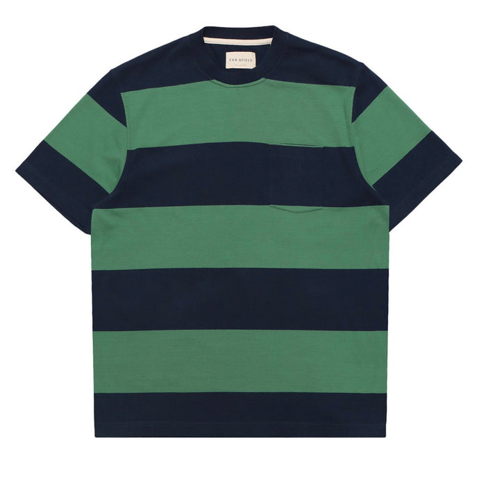 Bold Striped Cotton Crew Neck T-Shirt Navy/Green
