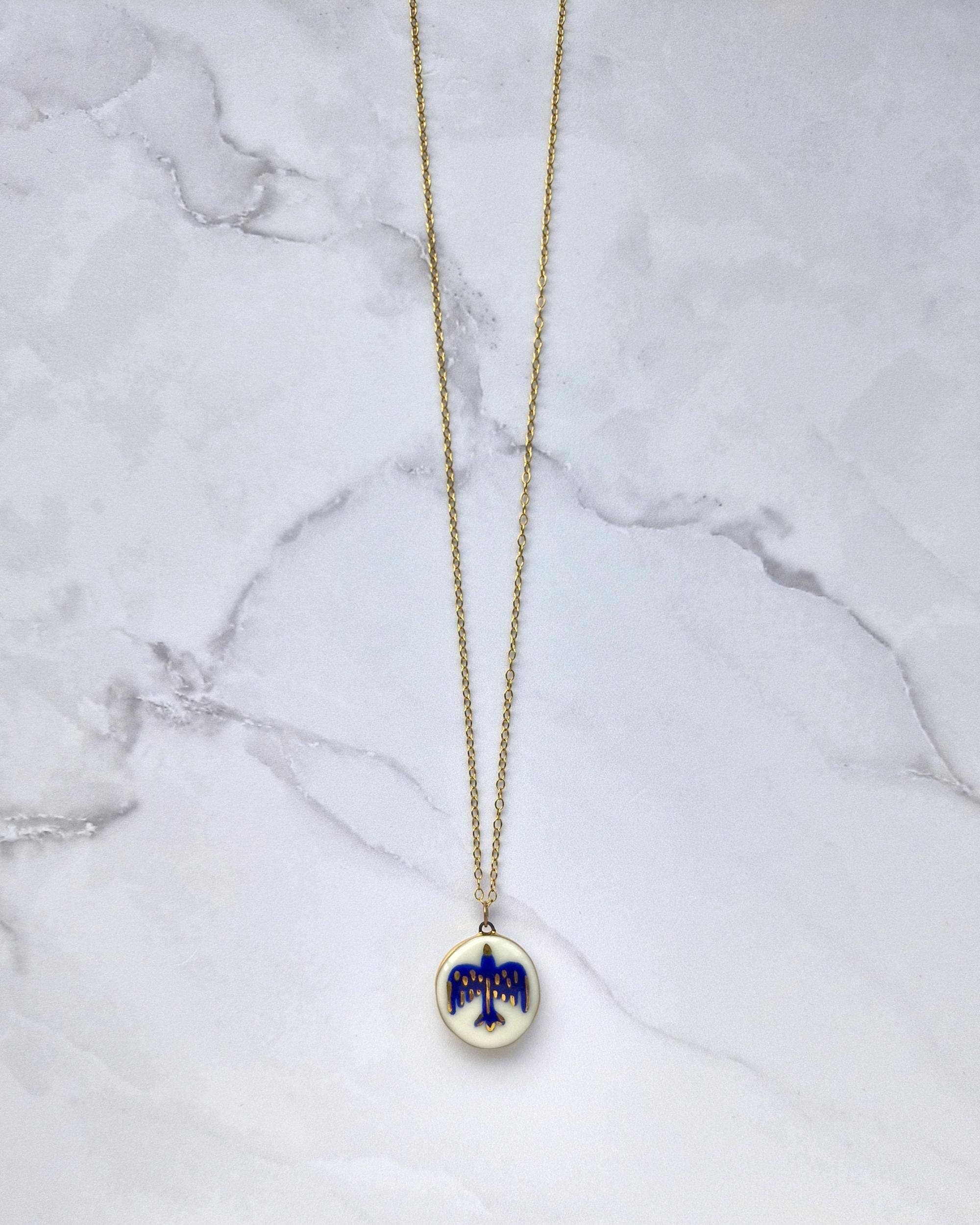 Hand Painted Porcelain Pendant Necklace