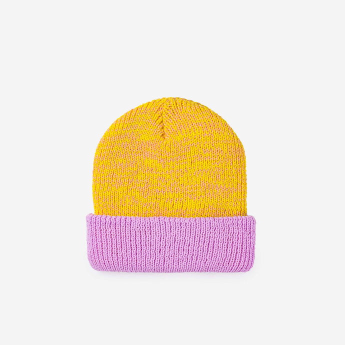 Yellow Pink Colorblock Plush Knit Beanie