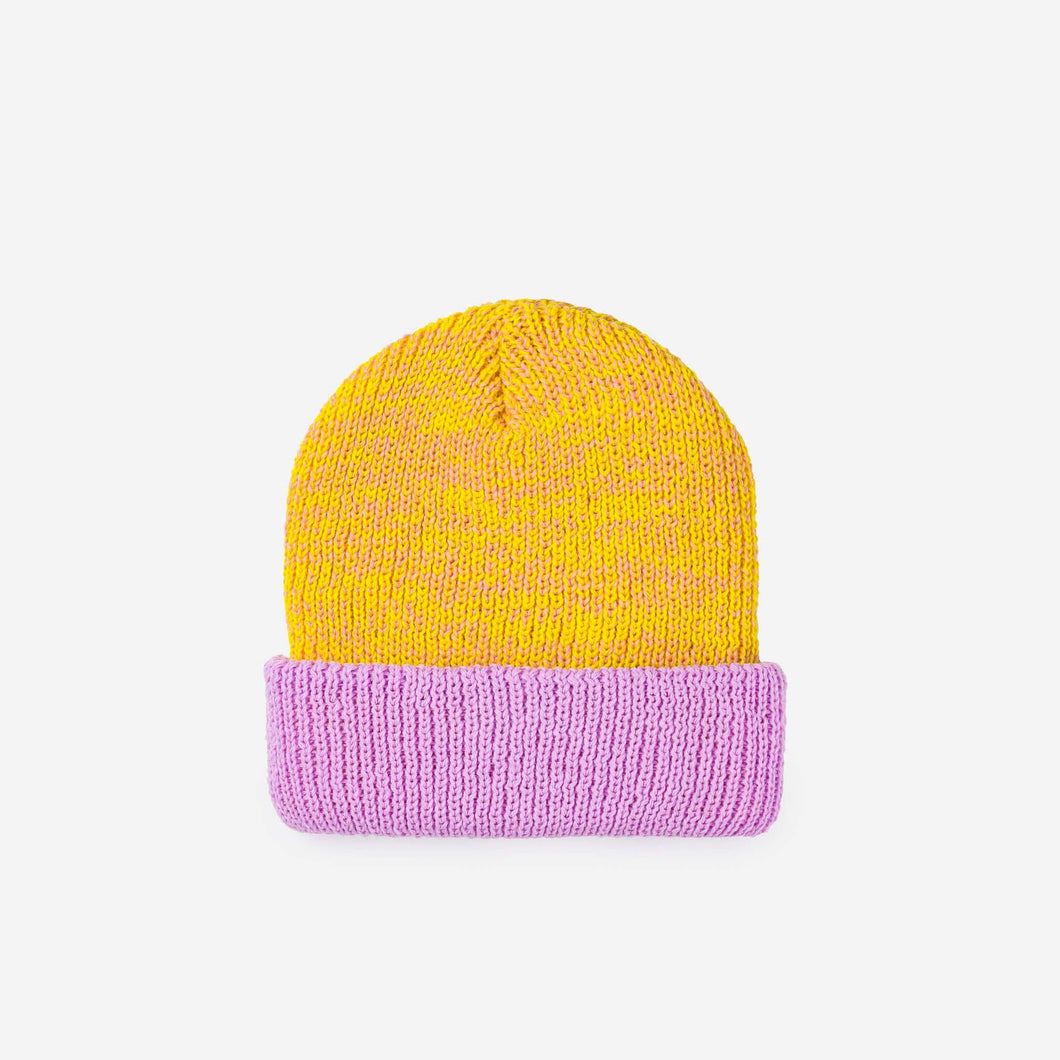 Yellow Pink Colorblock Plush Knit Beanie