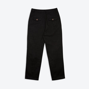 Black Cotton Drill Flat Front Trouser