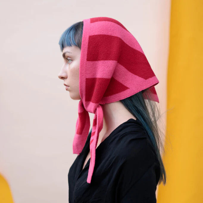 Pink & Red Stripe Wool Triangle Scarf